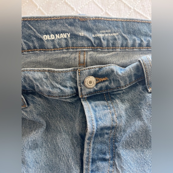 High Waisted Button Fly Slouchy Straight Ripped Cut Off Jeans Size 12, Regular - Picture 6 of 9